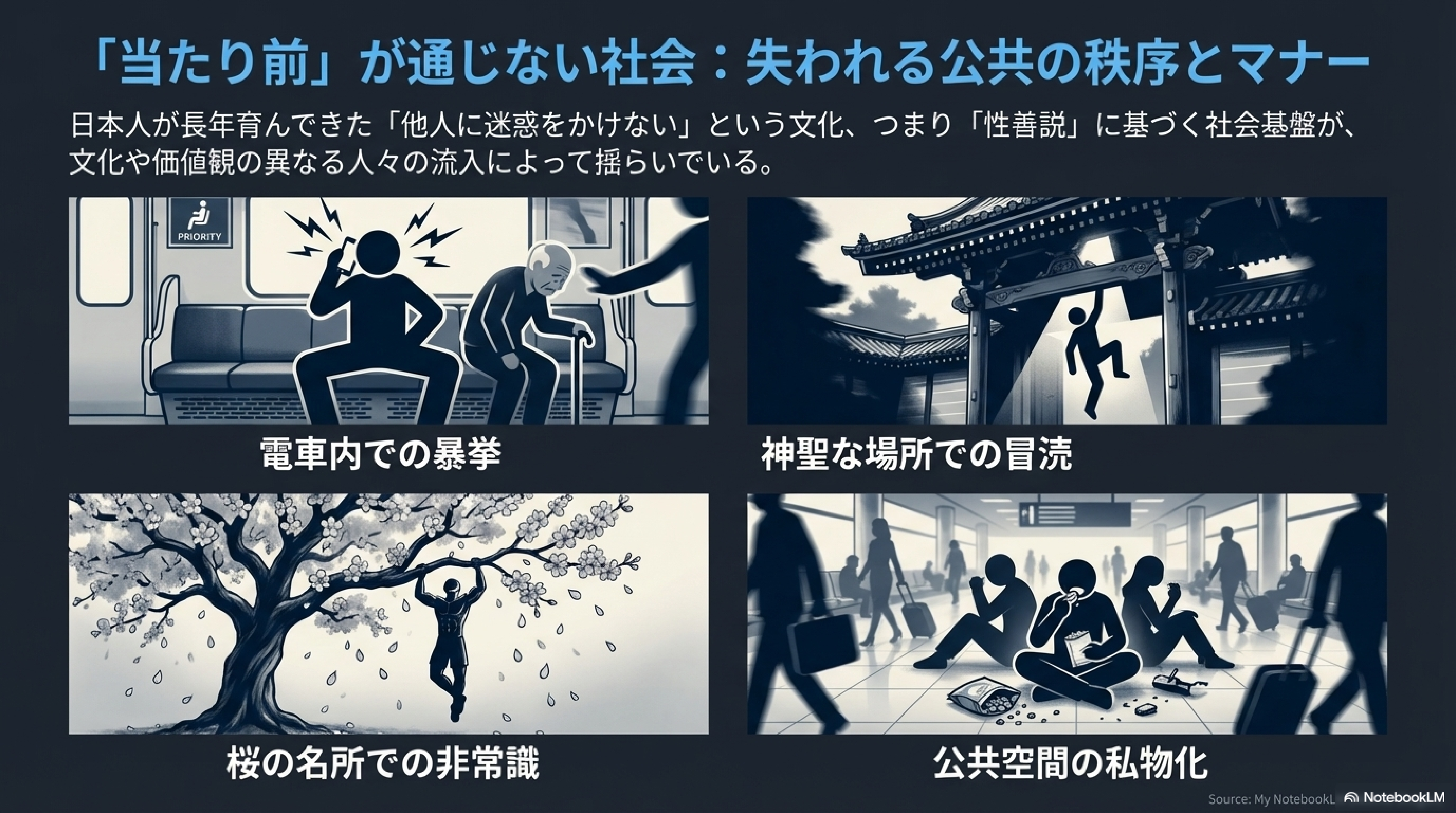 失われる公共の秩序：言葉とマナーが通じない社会 - 公共秩序 文化崩壊 マナー違反